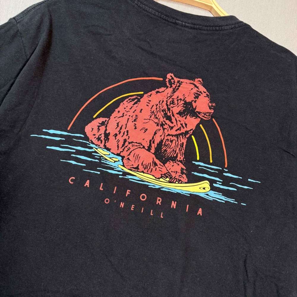O'Neill California Bear Surfing Graphic Tee Black Modern Fit Large